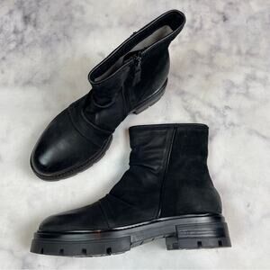 Miz Mooz Brodie Black Ruched Leather + Suede Boots